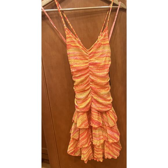 Wild Fable Sleeveless Ruched Front Tiered Dress Pink Zig Zag Women's Small NWT - Picture 3 of 5